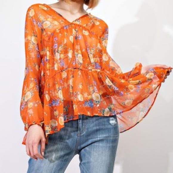 easel Tops Sheer Chiffon Floral Print Babydoll Tunic Top Poshmark